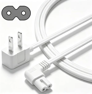 Non-Polarized 90 Degree Replacement TV Power Cord 10 Ft 2-Prong 1-15P Flat Plug to Low Profile L-Shaped Angled IEC 320 C7 C8 Figure 8 AC Supply Cable for TV 18/2 AWG-ETL-White Non-Polarized 90 Degree Replacement TV Power Cord 10 Ft 2-Prong 1-15P Flat Plug to Low Profile L-Shaped Angled IEC 320 C7 C8 Figure 8 AC Supply Cable for TV 18/2 AWG-ETL-White
