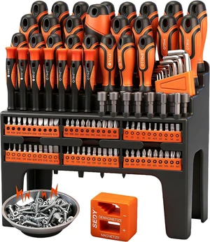 124-Piece Magnetic Screwdriver Set with Plastic Racking Precision Screwdrivers Magnetizer Demagnetizer Allen Keys Nut Drivers Ratchet Handles Sockets & More - DIY Tools for Men Tools Gift 124-Piece Magnetic Screwdriver Set with Plastic Racking Precision Screwdrivers Magnetizer Demagnetizer Allen Keys Nut Drivers Ratchet Handles Sockets & More - DIY Tools for Men Tools Gift