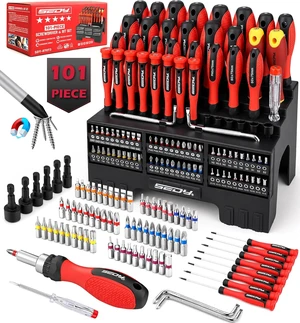 101-Piece Magnetic Screwdriver Set with 60 Bits Ratchet and Storage Rack 101-Piece Magnetic Screwdriver Set with 60 Bits Ratchet and Storage Rack