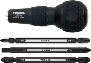 BALL GRIP 1/4 Hex. Bit Interchangeable Screwdriver (Bit 3PC. (+1 +3 / +2 -6 / PZ2 PZ3) SET. 220W3J1) BALL GRIP 1/4 Hex. Bit Interchangeable Screwdriver (Bit 3PC. (+1 +3 / +2 -6 / PZ2 PZ3) SET. 220W3J1)