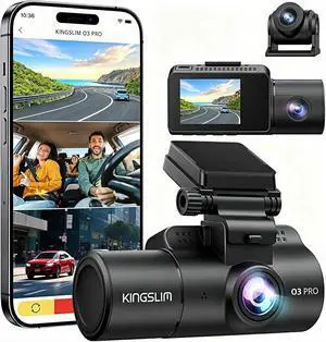 Kingslim 3 Channel 5G WiFi Dash Cam with 64GB Card, 2.5K/1080P Front and Rear Inside Dashcam, 2.5K/1080P/1080P Three Way Dash Camera for Cars Auto IR Night Vision, Loop Recording, APP Control(O3PRO) Kingslim 3 Channel 5G WiFi Dash Cam with 64GB Card, 2.5K/1080P Front and Rear Inside Dashcam, 2.5K/1080P/1080P Three Way Dash Camera for Cars Auto IR Night Vision, Loop Recording, APP Control(O3PRO)
