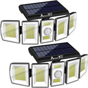 Solar Lights Outdoor 2 Pack, 300 LED Motion Sensor Lights, 5 Heads, IP65 Solar Lights Outdoor 2 Pack, 300 LED Motion Sensor Lights, 5 Heads, IP65