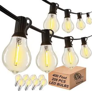 Outdoor String Lights 400FT Waterproof Patio Lights for Porch Backyard Yard | 2FT Bulbs Apart, 4x100FT Connectable Outside Lighting with 208 Shatterproof Dimmable Edison Bulbs for Garden Balcony Party Outdoor String Lights 400FT Waterproof Patio Lights for Porch Backyard Yard | 2FT Bulbs Apart, 4x100FT Connectable Outside Lighting with 208 Shatterproof Dimmable Edison Bulbs for Garden Balcony Party