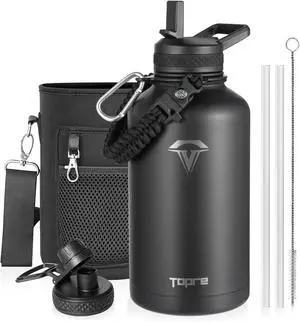 Topre 64 oz Insulated Water Bottle Stainless Steel with Paracord Handle | Large Half Gallon Jug with Sleeve Straw Spout Lids, Triple Wall Vacuum, Cold for 48 Hrs, Dishwasher Safe, Leakproof, BPA-Free Topre 64 oz Insulated Water Bottle Stainless Steel with Paracord Handle | Large Half Gallon Jug with Sleeve Straw Spout Lids, Triple Wall Vacuum, Cold for 48 Hrs, Dishwasher Safe, Leakproof, BPA-Free