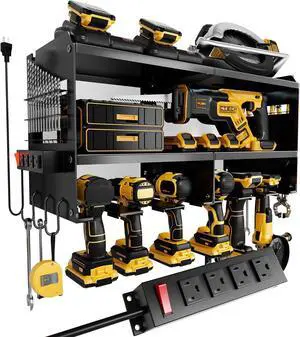 Spampur Power Tool Organizer Wall Mount with Charging Station | 3 Layer Heavy Duty Metal Tool Storage Rack Loads 420lbs with 6 Cordless Drill Holder, Garage Workshop Spampur Power Tool Organizer Wall Mount with Charging Station | 3 Layer Heavy Duty Metal Tool Storage Rack Loads 420lbs with 6 Cordless Drill Holder, Garage Workshop
