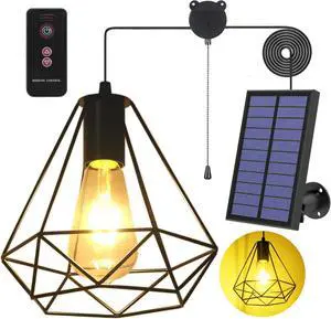 Solar Pendant Lights, Solar Powered Shed Light with Pull Cord | Solar Chandelier Outdoor, Solar Gazebo Lights with Warm White Bulb for Yard Patio Balcony Barn Garage Solar Pendant Lights, Solar Powered Shed Light with Pull Cord | Solar Chandelier Outdoor, Solar Gazebo Lights with Warm White Bulb for Yard Patio Balcony Barn Garage