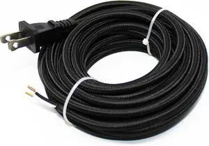 18/2 20Ft Vintage Cable Flexible Fabric Antique Wire Power Cord with Plug Black 18 AWG 2 Conductor 20 Feet Pendant Lighting (10A) 18/2 20Ft Vintage Cable Flexible Fabric Antique Wire Power Cord with Plug Black 18 AWG 2 Conductor 20 Feet Pendant Lighting (10A)