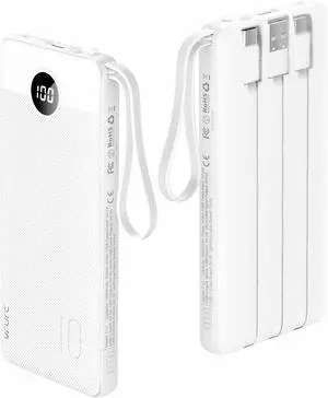 VRURC Power Bank for iPhone, 22.5W Portable Charger with Built-in Cables | 10000mAh USB C In & Out Cord Portable Phone Charger,Slim Lightweight Charging Bank Travel Essentail-White(1 Pack) VRURC Power Bank for iPhone, 22.5W Portable Charger with Built-in Cables | 10000mAh USB C In & Out Cord Portable Phone Charger,Slim Lightweight Charging Bank Travel Essentail-White(1 Pack)