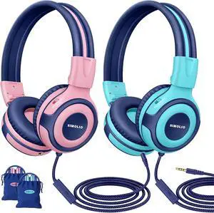 SIMOLIO Manyshare Series-2 Pack Wired Headphones for School with Share Port, 75/85/94dB Volume Limit, Kids Headphones w/Cord & Mic for Tablet iPad PC, Foldable Headsets for Travel Plane Boys Girls SIMOLIO Manyshare Series-2 Pack Wired Headphones for School with Share Port, 75/85/94dB Volume Limit, Kids Headphones w/Cord & Mic for Tablet iPad PC, Foldable Headsets for Travel Plane Boys Girls