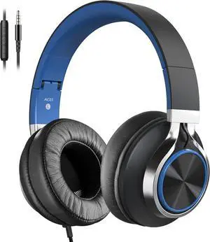 AC01 Over-Ear Headphones Wired with Mic Volume Control, Black Blue | Passive Noise Isolating Corded Stereo Headsets for Adults Teens Kids 3.5mm for School, Chromebooks, Laptop, Tablets, Travel AC01 Over-Ear Headphones Wired with Mic Volume Control, Black Blue | Passive Noise Isolating Corded Stereo Headsets for Adults Teens Kids 3.5mm for School, Chromebooks, Laptop, Tablets, Travel