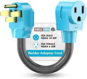 CircleCord Welder Adapter Cord, NEMA 14-50P Male to 6-50R Female, 50 Amp Welder Power Adapter Plug, Heavy Duty STW 8 AWG 50 Amp 250V 12500 Watt CircleCord Welder Adapter Cord, NEMA 14-50P Male to 6-50R Female, 50 Amp Welder Power Adapter Plug, Heavy Duty STW 8 AWG 50 Amp 250V 12500 Watt