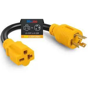 MECMO NEMA L6-30P to 6-15/20R Adapter, 30A 250V Locking Plug to 20A 250V Female Connector, 12AWG SJT, Heavy Duty Generator Cord 1FT for EV Charger (Max 16A Output, Must Set EV to 16A Max) MECMO NEMA L6-30P to 6-15/20R Adapter, 30A 250V Locking Plug to 20A 250V Female Connector, 12AWG SJT, Heavy Duty Generator Cord 1FT for EV Charger (Max 16A Output, Must Set EV to 16A Max)