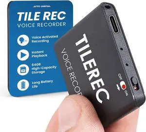 TileRec Voice-Activated Audio Recorder 64GB Digital Dictaphone with Playback, USB-C, Metal Case Portable Recorder for Meetings & Lectures TileRec Voice-Activated Audio Recorder 64GB Digital Dictaphone with Playback, USB-C, Metal Case Portable Recorder for Meetings & Lectures