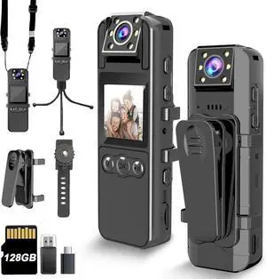 Body Camera with Audio and Video Recording, HD 1080P Body Cam with 180° Rotating Lens, 6HR Battery, IR Cut Auto Night Vision, 128GB Body Worn Camcorder, for Personal Civilians, Police Law Enforcement Body Camera with Audio and Video Recording, HD 1080P Body Cam with 180° Rotating Lens, 6HR Battery, IR Cut Auto Night Vision, 128GB Body Worn Camcorder, for Personal Civilians, Police Law Enforcement