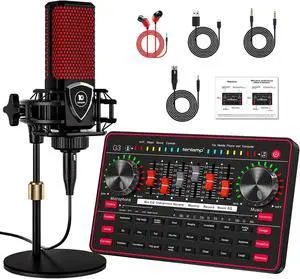 Podcast Microphone Bundle with Live Sound Board Audio Mixer, Podcast Equipment Bundle with 3.5mm Condenser Microphone for Pc/Phone Live Streaming Singing Gaming, Soundboard with Voice Changer, Denoise Podcast Microphone Bundle with Live Sound Board Audio Mixer, Podcast Equipment Bundle with 3.5mm Condenser Microphone for Pc/Phone Live Streaming Singing Gaming, Soundboard with Voice Changer, Denoise