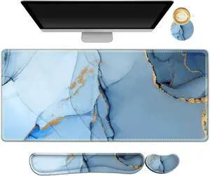 AIMSA Large Gaming Mouse Pad Set, Keyboard Wrist Rest Support Mouse Pad, Ergonomic Memory Foam Multifunctional Extended Desk Mat 35x15.7in Anti-Slip Rubber Base for Office Home, Blue Marble AIMSA Large Gaming Mouse Pad Set, Keyboard Wrist Rest Support Mouse Pad, Ergonomic Memory Foam Multifunctional Extended Desk Mat 35x15.7in Anti-Slip Rubber Base for Office Home, Blue Marble