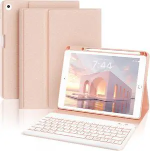 7-Color Backlit Keyboard Case for iPad 9.7 Inch 6th 5th Gen Air 2/Air 1, Detachable Wireless Bluetooth Keyboard with Pencil Holder, Auto Sleep Wake Stand Folio Protective Cover (Pink) 7-Color Backlit Keyboard Case for iPad 9.7 Inch 6th 5th Gen Air 2/Air 1, Detachable Wireless Bluetooth Keyboard with Pencil Holder, Auto Sleep Wake Stand Folio Protective Cover (Pink)