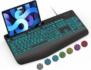 SABLUTE Large Print Wired Keyboard, Ergo Wrist Rest, 7 Colors Backlight | K21 Pro Computer Keyboards with Phone Holder, Oversized Letter keys Easy to See and Type for Laptop, PC, Windows, Black SABLUTE Large Print Wired Keyboard, Ergo Wrist Rest, 7 Colors Backlight | K21 Pro Computer Keyboards with Phone Holder, Oversized Letter keys Easy to See and Type for Laptop, PC, Windows, Black