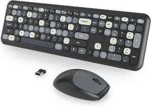 Black White Wireless Keyboard and Mouse Combo, 2.4GHz Retro Typewriter Keyboard, Full Size Cute Key Board with Number Pad, Home and Office Silent Keyboards (Black Mixed) Black White Wireless Keyboard and Mouse Combo, 2.4GHz Retro Typewriter Keyboard, Full Size Cute Key Board with Number Pad, Home and Office Silent Keyboards (Black Mixed)