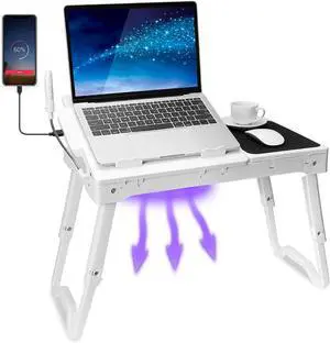 TeqHome Laptop Table for Bed, Adjustable Laptop Bed Desk with Fan, 4 USB Ports, Portable Lap Desk with Foldable Legs, Laptops Stand for Couch Sofa Bed Tray with LED Light, Storage, Mouse Pad - White TeqHome Laptop Table for Bed, Adjustable Laptop Bed Desk with Fan, 4 USB Ports, Portable Lap Desk with Foldable Legs, Laptops Stand for Couch Sofa Bed Tray with LED Light, Storage, Mouse Pad - White