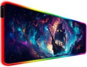 RGB Fantasy Pirate Ship Gaming Desk Mat, Computer Keyboard Large Extended Long LED Mouse Pad for Office and Home, XL (W01) RGB Fantasy Pirate Ship Gaming Desk Mat, Computer Keyboard Large Extended Long LED Mouse Pad for Office and Home, XL (W01)