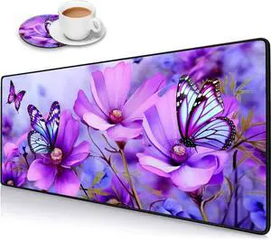Desk Pad Mat Gaming Mouse Pads with Coasters,Stitched Edges Design Mouse Pad XXL Large Mouse Pad for Laptop Computers Purple Flowers and Butterflies Desk Writing Mat for Office & Home Desk Pad Mat Gaming Mouse Pads with Coasters,Stitched Edges Design Mouse Pad XXL Large Mouse Pad for Laptop Computers Purple Flowers and Butterflies Desk Writing Mat for Office & Home