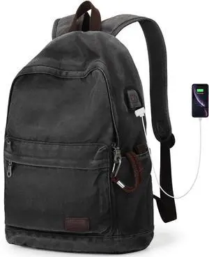 Muzee Canvas Backpack for Women and Men, Lightweight Classic Laptop Backpack with USB Charging Port for School, Travel and Daily Use, Black Muzee Canvas Backpack for Women and Men, Lightweight Classic Laptop Backpack with USB Charging Port for School, Travel and Daily Use, Black