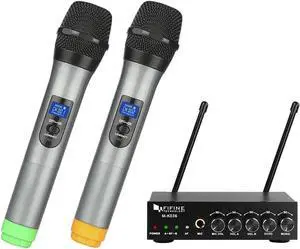 FIFINE UHF Dual Channel Wireless Handheld Microphone, Easy-to-use Karaoke Wireless Microphone System-K036 | Easy-to-use Wireless Microphone System for Karaoke Meeting FIFINE UHF Dual Channel Wireless Handheld Microphone, Easy-to-use Karaoke Wireless Microphone System-K036 | Easy-to-use Wireless Microphone System for Karaoke Meeting