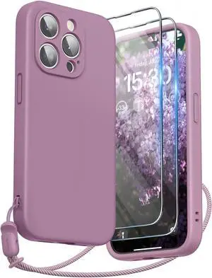 SURPHY Designed for iPhone 15 Pro Case with Screen Protector and Lanyard, Phone Strap and Liquid Silicone Phone Case (Camera Protective & Soft Microfiber Lining) 6.1 inch 2023, Lilac Purple SURPHY Designed for iPhone 15 Pro Case with Screen Protector and Lanyard, Phone Strap and Liquid Silicone Phone Case (Camera Protective & Soft Microfiber Lining) 6.1 inch 2023, Lilac Purple