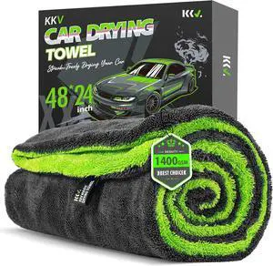 KKV Full-Sized SUV Drying Towel, 48x24 Dual Sided Microfiber Car Cleaning Towel with Twisting Yarn Technique, 1400GSM Super Absorbent, Scratch-Free, Machine Washable (Darkgray-GreenYellow) KKV Full-Sized SUV Drying Towel, 48x24 Dual Sided Microfiber Car Cleaning Towel with Twisting Yarn Technique, 1400GSM Super Absorbent, Scratch-Free, Machine Washable (Darkgray-GreenYellow)