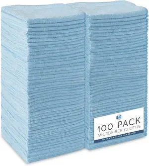 S&T INC. Microfiber Cleaning Cloth, 100 Pack, 11.5" x 11.5", Light Blue | Bulk Cleaning Cloth for Home and Car, Reusable and Multi-Purpose Cleaning Rags for Business, Machine Washable S&T INC. Microfiber Cleaning Cloth, 100 Pack, 11.5" x 11.5", Light Blue | Bulk Cleaning Cloth for Home and Car, Reusable and Multi-Purpose Cleaning Rags for Business, Machine Washable