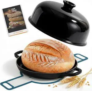 Kook Bread Oven, with Lid and Handles, Enameled Cast Iron Pan and Ceramic Lid, For Baking, Cooking, Roasting and more (Black) Kook Bread Oven, with Lid and Handles, Enameled Cast Iron Pan and Ceramic Lid, For Baking, Cooking, Roasting and more (Black)