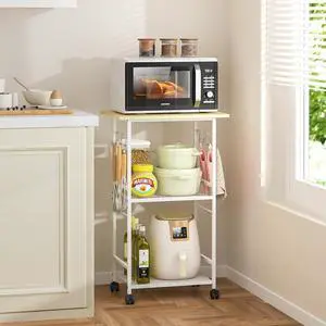 ThreeHio Rolling Kitchen Microwave Cart, 3 Tier Microwave Table Stand with Adjustable Shelf, Kitchen Storage Rack on Wheels, Coffee Station Cart Rack Shelf Organizer for Living Room Office, Balcony ThreeHio Rolling Kitchen Microwave Cart, 3 Tier Microwave Table Stand with Adjustable Shelf, Kitchen Storage Rack on Wheels, Coffee Station Cart Rack Shelf Organizer for Living Room Office, Balcony