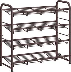 SONGMICS Stackable Shoe Rack, 4 Tier Metal Shoes Rack Storage Shelf, Holds up to 16 Pairs Shoes, Adjustable Slanted Shelves Tower Organizer for Closet Entryway Small Spaces, Bronze SONGMICS Stackable Shoe Rack, 4 Tier Metal Shoes Rack Storage Shelf, Holds up to 16 Pairs Shoes, Adjustable Slanted Shelves Tower Organizer for Closet Entryway Small Spaces, Bronze
