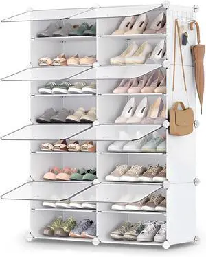 SONGMICS Shoe Rack Organizer, 8-Tier Shoe Storage Cabinet for Closet and Entryway, Holds 32 Pairs of Shoes, Adjustable, Cloud White and Transparent ULPC034W01 SONGMICS Shoe Rack Organizer, 8-Tier Shoe Storage Cabinet for Closet and Entryway, Holds 32 Pairs of Shoes, Adjustable, Cloud White and Transparent ULPC034W01