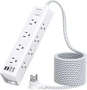 Surge Protector Power Strip - 10 FT Extension Cord with 12 AC Outlets 4 USB | Flat Plug Power Strip Wall Mount Overload Protection, 1050J, Desk Charging Station for Home Dorm Room Office, ETL Listed Surge Protector Power Strip - 10 FT Extension Cord with 12 AC Outlets 4 USB | Flat Plug Power Strip Wall Mount Overload Protection, 1050J, Desk Charging Station for Home Dorm Room Office, ETL Listed