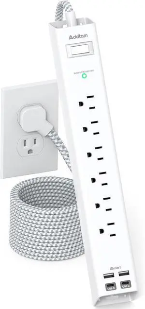 Extension Cord 10 ft - Long Power Strip Surge Protector, 6 AC Outlet 4 USB | (2 USB C), Flat Plug, Wall Mount, Multi Plug Outlet Extender Desk Charging Station for Home Office Dorm Room Essentials Extension Cord 10 ft - Long Power Strip Surge Protector, 6 AC Outlet 4 USB | (2 USB C), Flat Plug, Wall Mount, Multi Plug Outlet Extender Desk Charging Station for Home Office Dorm Room Essentials