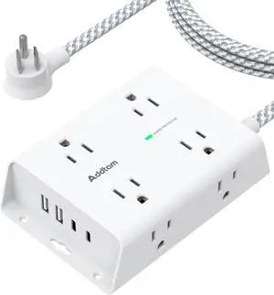 Addtam Surge Protector Power Strip, 8 Widely Outlets with 4 USB Ports (2 USB C), 5ft Extension Cord with Multiple Plug Outlets, 3 Side Outlet Extender, Flat Plug, Wall Mount, ETL, White Addtam Surge Protector Power Strip, 8 Widely Outlets with 4 USB Ports (2 USB C), 5ft Extension Cord with Multiple Plug Outlets, 3 Side Outlet Extender, Flat Plug, Wall Mount, ETL, White