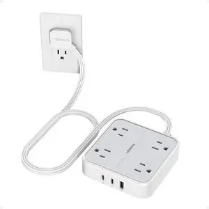 TESSAN Surge Protector Flat Extension Cord 5Ft, Flat Plug Power Strip | 4 Outlets 3 USB Ports (2 USB C), 900 Joules Protection, Multiple Wall Outlet Extender Suitable for Home Office Dorm, Grey TESSAN Surge Protector Flat Extension Cord 5Ft, Flat Plug Power Strip | 4 Outlets 3 USB Ports (2 USB C), 900 Joules Protection, Multiple Wall Outlet Extender Suitable for Home Office Dorm, Grey