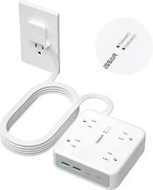 TESSAN Dual Surge Protector Power Strip, 15 Ft Extension Cord Flat Plug | 4 USB (2 USB C) 8 Outlets, 2100J Surge Protection, 20W Multiple Charging Station for Home, Office, Dorm Room, Grey TESSAN Dual Surge Protector Power Strip, 15 Ft Extension Cord Flat Plug | 4 USB (2 USB C) 8 Outlets, 2100J Surge Protection, 20W Multiple Charging Station for Home, Office, Dorm Room, Grey