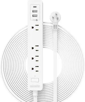 Flat Extension Cord 15 ft, NTONPOWER Ultra Thin Flat Extension Cord Under Rug, Door, Wall Mount Power Strip Flat Plug with 4 Outlets 2 USB A + USB C, Overload Protection for Home Office Indoor, White Flat Extension Cord 15 ft, NTONPOWER Ultra Thin Flat Extension Cord Under Rug, Door, Wall Mount Power Strip Flat Plug with 4 Outlets 2 USB A + USB C, Overload Protection for Home Office Indoor, White