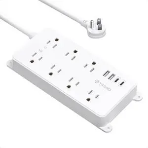 TROND Power Strip Surge Protector, ETL Listed, 1700J Surge Protection | Flat Plug 5ft Extension Cord, 7 Widely Spaced Outlets with 2 USB A and 2 USB C, Wall Mount, for Home, Office Garage, White TROND Power Strip Surge Protector, ETL Listed, 1700J Surge Protection | Flat Plug 5ft Extension Cord, 7 Widely Spaced Outlets with 2 USB A and 2 USB C, Wall Mount, for Home, Office Garage, White