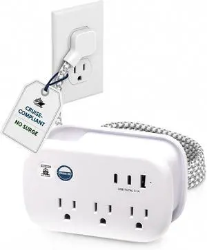 Cruise Approved Power Strip Non Surge Protector - 3.3 ft Wrapped Travel Extension Cord, 2 USB-C, 1 USB, 3 AC Outlet, Cruise Ship Essentials for Carnival, Princess & Major Lines in 2026 & 2027 Cruise Approved Power Strip Non Surge Protector - 3.3 ft Wrapped Travel Extension Cord, 2 USB-C, 1 USB, 3 AC Outlet, Cruise Ship Essentials for Carnival, Princess & Major Lines in 2026 & 2027