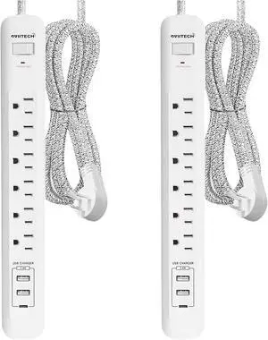 2 Pack Power Strip Surge Protector - 6 Outlets 3 USB Charging Ports (1 USB C), 10Ft Extension Cord, Flat Plug, Overload Protection, Wall Mount for Office Home, Dorm Room White 2 Pack Power Strip Surge Protector - 6 Outlets 3 USB Charging Ports (1 USB C), 10Ft Extension Cord, Flat Plug, Overload Protection, Wall Mount for Office Home, Dorm Room White