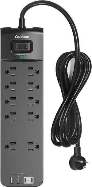 Addtam Power Strip with 10 Outlets and 4 USB Ports(2 USB C), 2700J, 6 FT | Extension Cord with Multiple Outlets, Surge Protector Power Strip for Home Office Dorm, Mountable, On/Off Switch, Wide Spaced Addtam Power Strip with 10 Outlets and 4 USB Ports(2 USB C), 2700J, 6 FT | Extension Cord with Multiple Outlets, Surge Protector Power Strip for Home Office Dorm, Mountable, On/Off Switch, Wide Spaced