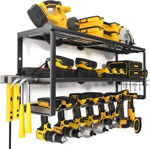 YYR Heavy Duty Power Tool Organizer with Charging Station, Cordless Drill Hanger Storage Rack, Battery Tools Holder Wall Mount Shelf for Garage - 32 Inch Equipped with Surge Protection Power Strip YYR Heavy Duty Power Tool Organizer with Charging Station, Cordless Drill Hanger Storage Rack, Battery Tools Holder Wall Mount Shelf for Garage - 32 Inch Equipped with Surge Protection Power Strip