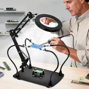 Helping Hands Soldering Station, 10X Magnifying Glass with Light | and Stand, Magnetic Third Hand & PCB Circuit Board Holder, Hands Free Solder Magnifier Desk Lamp for Repair Crafts Electronic Helping Hands Soldering Station, 10X Magnifying Glass with Light | and Stand, Magnetic Third Hand & PCB Circuit Board Holder, Hands Free Solder Magnifier Desk Lamp for Repair Crafts Electronic