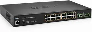 BV-Tech 24-Port Managed Gigabit PoE+ Switch with 2 Ethernet & 2 SFP Uplinks | 250W, NDAA Compliant, VLAN & QoS, IGMP & LACP LAG, Web GUI (Rack Mount Brackets Included) BV-Tech 24-Port Managed Gigabit PoE+ Switch with 2 Ethernet & 2 SFP Uplinks | 250W, NDAA Compliant, VLAN & QoS, IGMP & LACP LAG, Web GUI (Rack Mount Brackets Included)