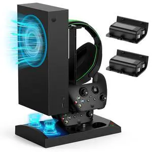 Charger Stand with Cooling Fan for Xbox Series S Console and Controller,Vertical Dual Charging Dock Accessories with 2 x 1400mAh Rechargeable Battery and Cover, Earphone Bracket for XSS(Black) Charger Stand with Cooling Fan for Xbox Series S Console and Controller,Vertical Dual Charging Dock Accessories with 2 x 1400mAh Rechargeable Battery and Cover, Earphone Bracket for XSS(Black)