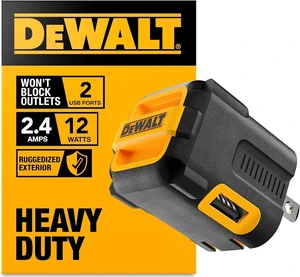 DEWALT Heavy Duty NeverBlock USB Charger, Angled Dual Port 12W Wall Charger | Adapter, Foldable Plug, Charging Box Brick, Cube for iPhone 17 16 15 14 13 Pro Max, Galaxy S22 S21 Note 20, HTC, Moto, LG DEWALT Heavy Duty NeverBlock USB Charger, Angled Dual Port 12W Wall Charger | Adapter, Foldable Plug, Charging Box Brick, Cube for iPhone 17 16 15 14 13 Pro Max, Galaxy S22 S21 Note 20, HTC, Moto, LG
